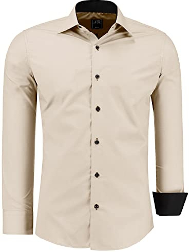 J'S FASHION Herren-Hemd - Slim-Fit - Langarm-Hemd Freizeithemd - Pflegeleicht Bügelleicht - Ecru 6XL