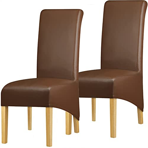 Stuhlhussen, Wasserdichte PU-Leder-Stuhlbezüge, Übergroße Weiche Stretch-Sitzbezüge, Waschbare, Abnehmbare Esszimmer-Sitzbezüge Für Küche, Hotel, Tisch, Bankett ( Color : Brown , Size : 2 pack )