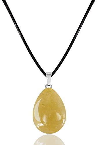cotigo - Damen-Halskette mit Anhänger aus Naturstein - Halskette aus Naturstein in Tropfenform mit gewachstem Faden. (Jadegrün/Gelb)