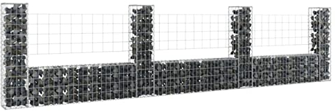 Goliraya Gabionenkorb U-Form mit 4 Säulen Gabione Gabionen Steinkorb Steingabionen Sichtschutz Drahtkorb Wand Mauer Drahtzaun Eisen 380 x 20 x 100 cm (L x B x H)