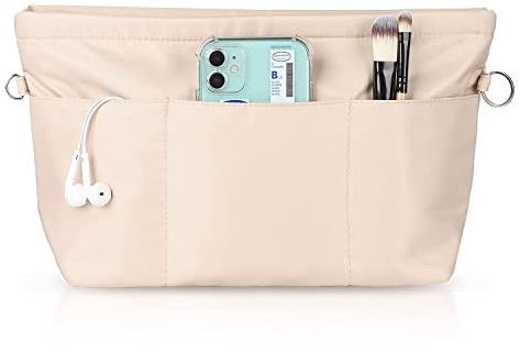 Handtaschen Organizer, Etercycle Taschenorganizer Nylon mit Schlüsselbund, Innentaschen Wasserdicht für Handtaschen Organizer (Beige, Extra Groß)