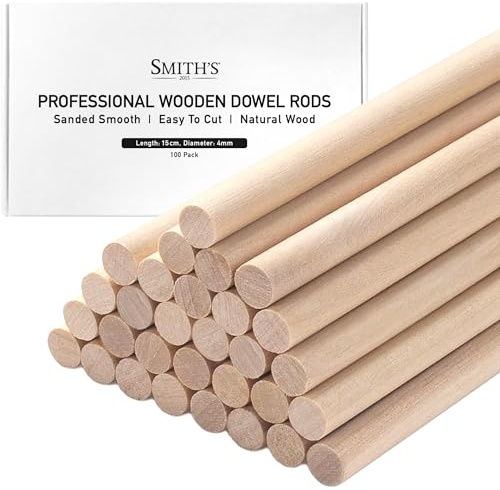 Wooden Dowel Rods by Smith’s® (100 Pack / 15cm x 4mm) | Unfinished, Natural, Organic Wood Sticks | FSC Approved | Perfect for Craft Projects, DIY, Art Works, Woodcraft, & More!