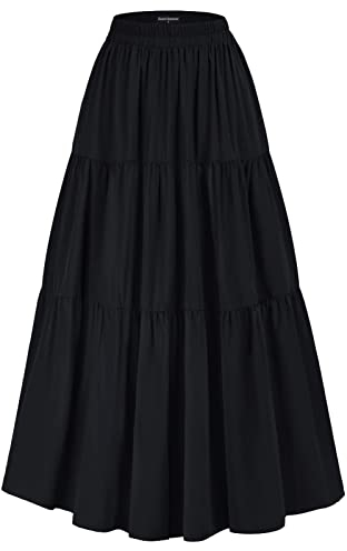 SCARLET DARKNESS Maxi-Röcke für Damen, Sommer, fließender Renaissance-Rock mit Taschen, Schwarz, Groß