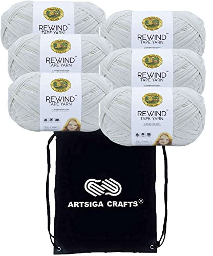 Lion Brand Yarn Rewind Elm 523-98 (6 Knäuel, gleiche Farbstofflose) Chunky Bulky #5 Polyester, Viskose zum Häkeln und Stricken, Bündel mit 1 Artsiga Crafts-Projekttasche