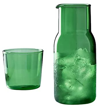 MISNODE 500 ML Bedside Water Carafe Set with Tumbler Glass Set for Bedroom Nightstand, Glass Mouthwash Bottle, Clear Glass Juice Water Pitcher, Green