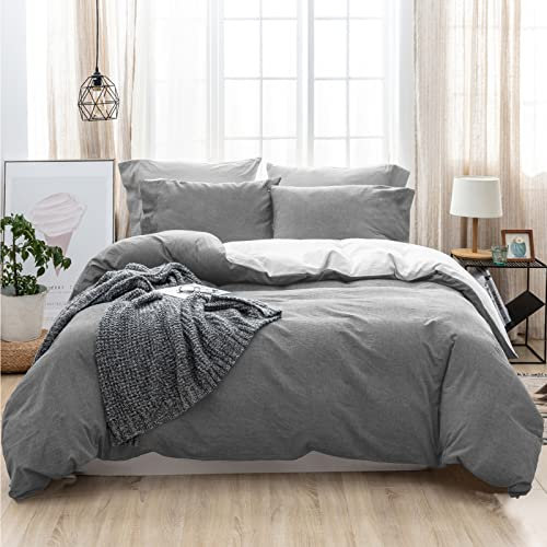 MILDLY Bettwäsche 200x200 Baumwolle, Bettwäsche-Sets Rauchgrau 3 Teilig mit Reißverschluss Ähnliche Textur wie Stone Washed Leinen und Enthält 1 Bettbezug und 2 Kissenbezug 80x80