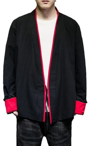 Kimono traditionnel pour homme - Kimono chinois traditionnel - Costume de samouraï Harajuku - Veste de rue, noir, Taille S