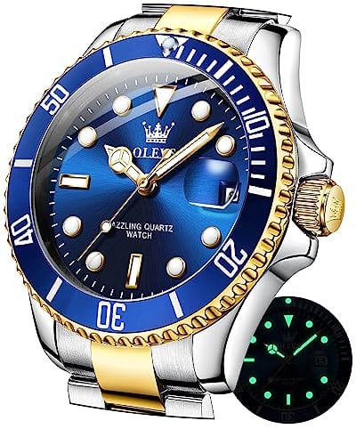 OLEVS Uhren für Herren, klassisch, Datum, Business-Kleid, luxuriös, großes Zifferblatt, grün/schwarz/blau, wasserdicht, leuchtende, Analoge zweifarbige Edelstahl Herren Armbanduhr
