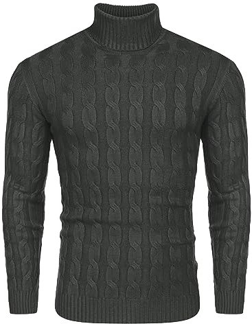 COOFANDY Men's Jumper Turtle Neck Tops for Men Cable Stitch Jumpers Sweater Work Sweatshirts Pullover Dark Coffee XL