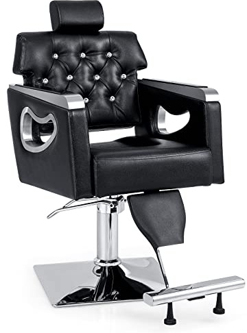 RELAX4LIFE Reclining Barber Chair, Height Adjustable PVC Leather Salon Chair with Tiltable Backrest, 360 Degree Swivel Shaving Styling Chair for Hairdresser Beauty Spa Tattoo