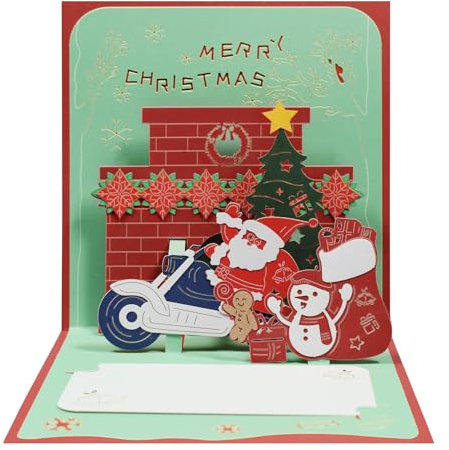Magic Ants Pop-Up-Karte – 3D-Grußkarte mit festlichem Design – mit Weihnachtsbaum, Weihnachtsmann auf Motorrad, Schneemann und Lebkuchenmann – perfekt für die Verbreitung von Urlaubsstimmung