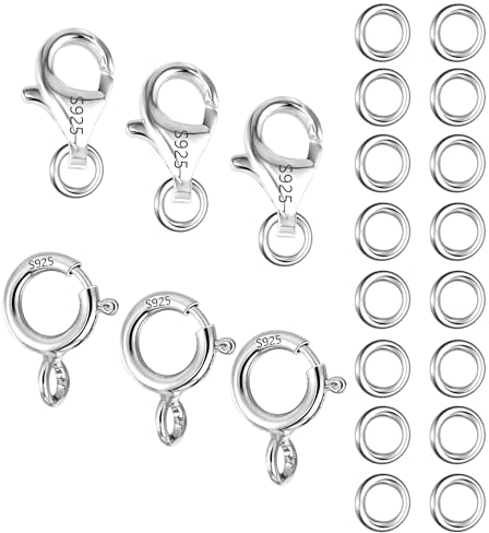 Sterling Silber 925 Kettenverschluss Schmuckverschluss, 26 Stück Halskette Verbinder Armband Verschluss Biegeringe 5mm Schmuckringel Karabinerverschluss Federschnalle Zubehör zum Schmuckherstellung