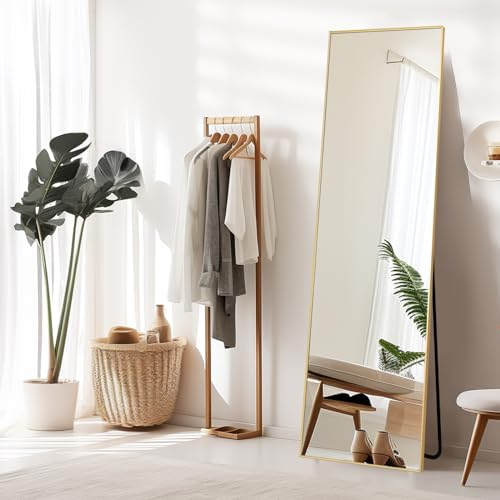 Melodieux Full Length Full Length Mirror 147 x 44 cm Modern Large Freestanding Gold Aluminium Frame Dressing Wall Mounted Mirror for Living Room Bedroom