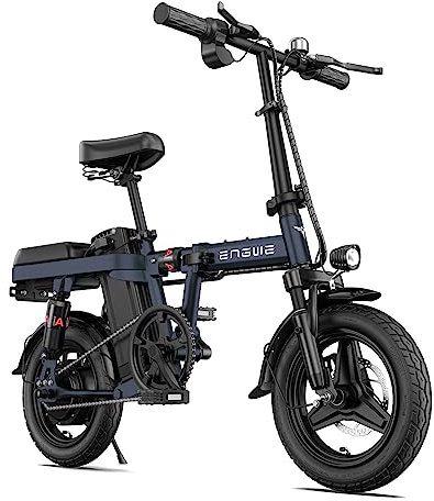 ENGWE T14 Mini Bici Eléctrica Plegable para Adultos o Adolescentes, Neumáticos de 14'', Motor de 250W, Batería de 48V 10AH, Velocidad hasta 25KM/H, Bicicleta Urbana de Paseo (Gris) (Azul)
