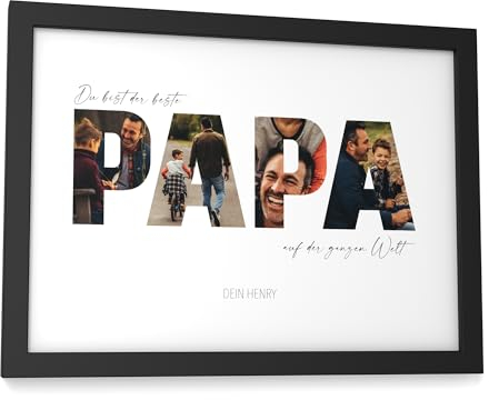Papierschmiede® Geschenk für Papa Bild mit Fotos - A5 im Bilderrahmen - Personalisiertes Vatertagsgeschenk - Bester Papa Poster personalisierbar Geburtstag Vatertag Weihnachten