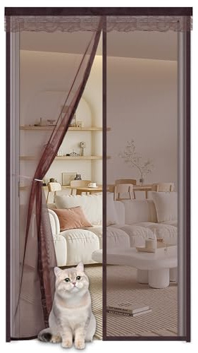 Magnetic Fly Screen Door 130x200cm,Magnetic Curtain,Fly Screen Mesh Curtain with Powerful Magnets and Lace,Insect Protection Door,Keep Bugs Out Lets Fresh Air in Without Drilling,Brown