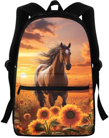 Belidome Kinder-Schulrucksack mit Vordertasche, Schultertasche, Büchertasche, Rucksack für Jungen, Horse-7, Einheitsgröße
