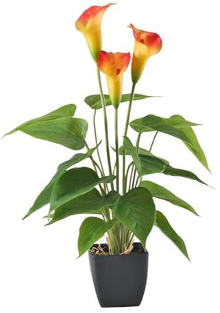 Banziaju Flores Artificiales de Cala Lirio, Planta Artificial en Maceta con Lirio de Cala Falsa para jardín Interior al Aire Libre, Patio de la casa del Interior de la Flor de Color Naranja