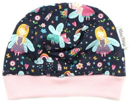 Kleine Könige Mütze Baby Mädchen Beanie · Modell Regenbogen Kleine Fee Marine, Babyrosa · Ökotex 100 Zertifiziert · Größe 110/116