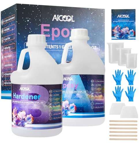 Aicool Epoxy Resin Table Top 1 Gallon Kit- No Yellowing, Self-Leveling, Crystal Clear Coating and Casting Resin for Bar Tops, Table Tops, Wood, Concrete, Epoxy Art & Crafts