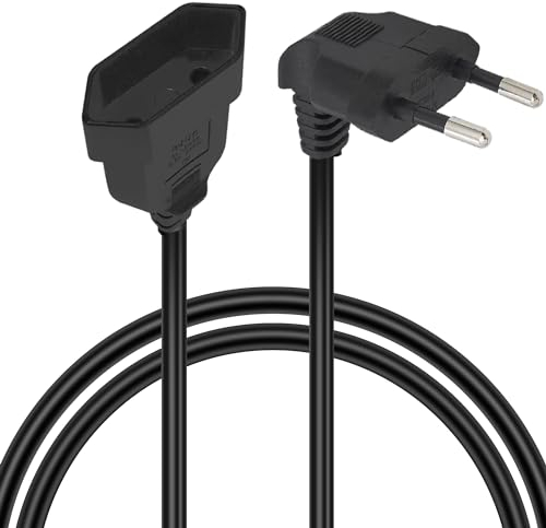 GELRHONR 90 Grad Strom Verlängerungskabel, 2.5A/250V, 2x0,75 mm² Rechtwinklig Verlängerungskabel für Typ-C-Eurostecker auf Typ-C Eurobuchse, Für TV PC Monitor Projektor Haushaltsgeräte-Schwarz (1/M)