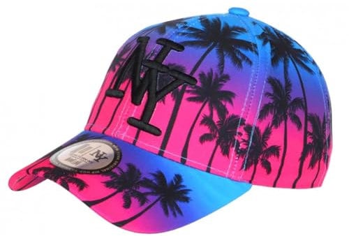 Hip Hop Honour Casquette NY Rose et Bleue Palmiers Print Tropical Bora Baseball - Taille Unique - Rose