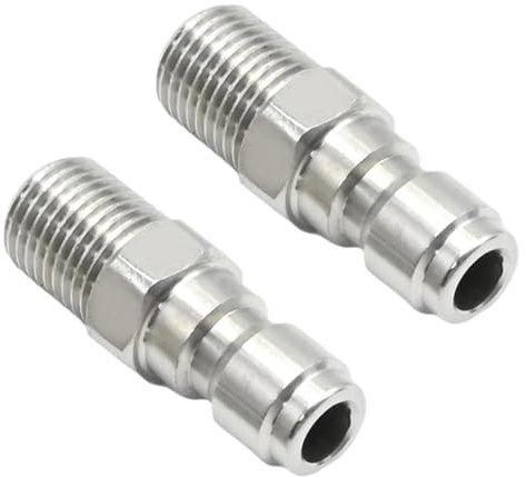 Hoypeyfiy 2Pcs 1/4 Inch BSP Male Pressure Washer Adapter 1/4 Inch BSP Male Thread Fitting Quick Connect Socket Plug Stainless Steel Coupler for Pressure Washer Outlet Spray Lance 5000 PSI