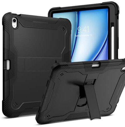 BENTOBEN Kids Case for iPad Air 13 inch 2024 M2, Heavy Duty Hard PC Soft Silicone Shockproof Rugged Full Body Protective Case with Adjustable Stand Pencil Holder for iPad Air 13 inch 2024, Black