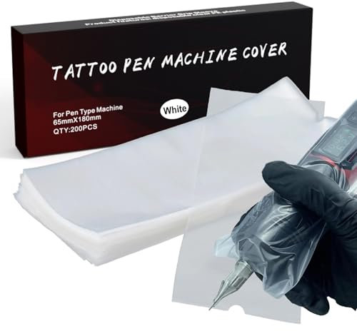 EMALLA 200pcs Tattoo Machine Covers Pouch Large Transparent Tattoo Pen Cover Bags Waterproof Machine Sleeves Pen Machine Wrap