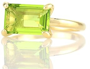 ANEMONE JEWELRY Gold Peridot Ring - Rechteck Smaragd Schliff Solitär Band Ring - August Geburtsstein Grün Edelstein Ring - Ringe für Frauen