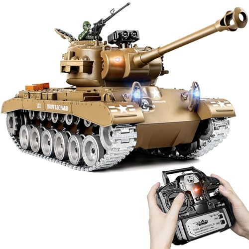 Supdex 1:18 RC Panzer M26 Pershing, Ferngesteuert Panzer Metallketten | 2.4GHz Ferngesteuert Panzer mit Schussfunktion, RC Panzer Armee Spielzeug mit Rauch, Licht, Sound für Kinder Erwachsene