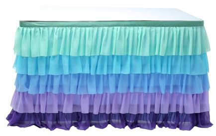 Table Skirt, Tulle Table Skirts, Pleated Table Skirt, Party Table Skirt, for Birthday, Party, Wedding, Banquet, Table Decorations (Blue Purple,430x77cm(14ft))
