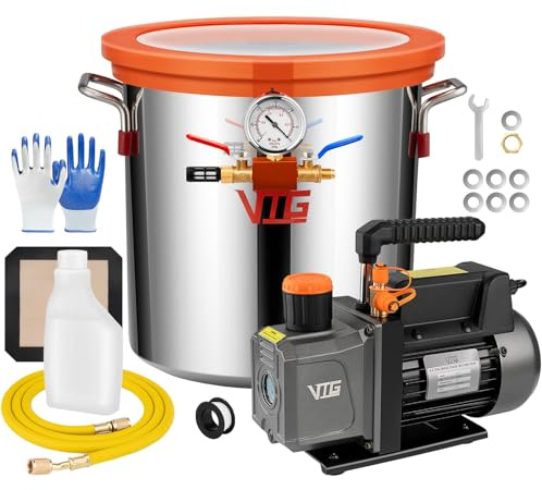 VTG VOGTEN 5 Gallon Vacuum Chamber with Pump,304 Stainless Steel Degassing Chamber Kit with 4.5 CFM 1/3HP Vacuum Pump,for Stabilizing Wood, Degassing Resin, Silicone and Epoxies
