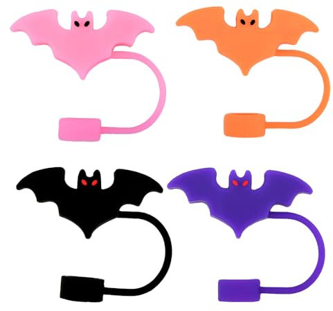 Bat Halloween Straw Covers for Tumbler 40oz Halloween Decor Straw Cap Silicone Straw Toppers for Tumbler Tea Coffee Cup Charm Halloween Straw Topper Reusable Straw Tips Halloween Accessories 4Pcs