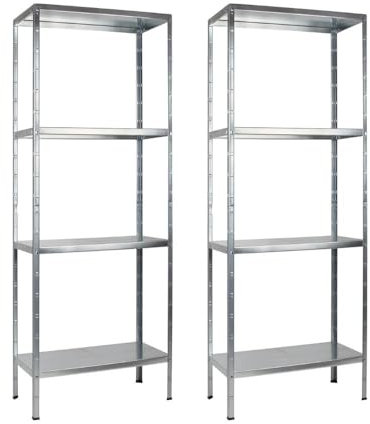 SCHULTE Regalwelt 2er Set Steckregal mit 4 PowerMAX Fachböden, 65 kg Tragkraft, 180x60x40 cm (HxBxT), verzinkt (Lagerregal, Werkstattregal, Kellerregal, Garagenregal, Metallregal