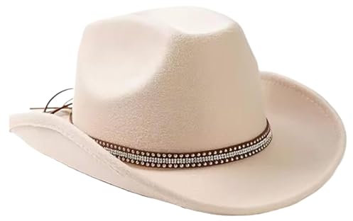 Cowgirl -Hut, Weitkrempe Western Hut mit Strassgürtel, verstellbarer Cowboyhut mit Schweißband, klassische Fedora -Hüte für Männer ＆ Frauen, Outdoor -Aktivitäten, Partys, Reisen, westlicher Hut, Cowg