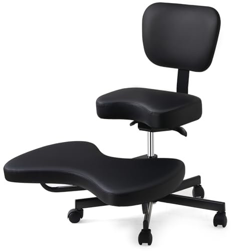 MallCreaty Ergonomischer Meditationsstuhl, ADHS-Stuhl mit Lendenwirbelstütze und Rädern, höhenverstellbar, Yoga-Stuhl mit gekreuzten Beinen und Beinauflage, Criss Cross Chair (schwarz)