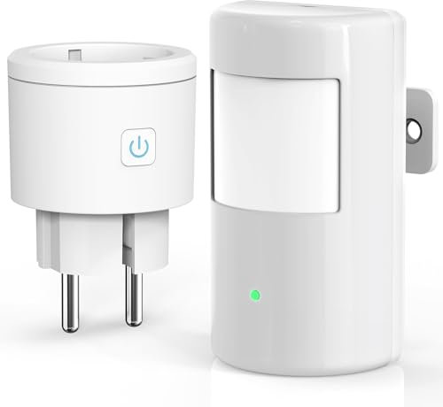 ASOFTY 2 Stück Infrarot Bewegungsmelder mit Funksteckdosen, Bewegungsmelder Steckdose mit Lichtsensor, Einstellbare Parameter, Auto Aktivierung von Leuchten und Geräten für Innen/Aussen