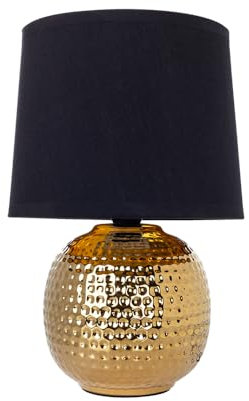 ARTE LAMP Schreibtischlampe mit Kabel – goldene Tischlampe MERGA LED mit schwarzem Textil-Lampenschirm für Wohnzimmer und Schlafzimmer