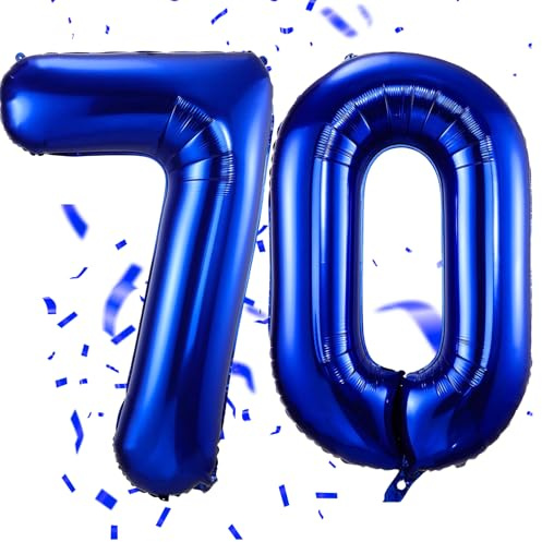 Luftballon Zahlen 70 Blau,40 Zoll Blau Luftballon 70，Dunkelblau Zahlenballon 70 Helium Ballon Folienballon 70. Geburtstagsdeko for Männer Frauen 70.Geburtstagsparty Jubiläum