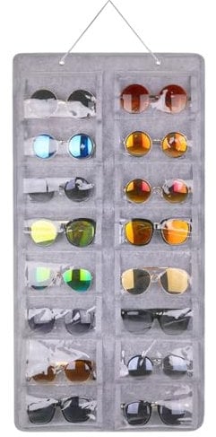 SXTDKMJ Sonnenbrillen Aufbewahrung, 16 Fächer Brillenaufbewahrung Faltbar Hängend Sonnenbrillen Organizer Filz Brillenhalter Wand Hängende Aufbewahrungstasche für Brillen