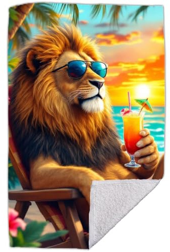 RPLUS Handtuch Löwe Kinder 50x100 cm Baumwolle – personalisiert, Tiermotiv | Strandtuch aus Baumwolle, saugfähig & hautfreundlich, mit Löwenmotiv, optional ohne Text, Druck in lebendigen Farben