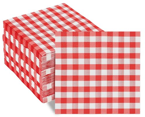 BENECREAT 140 serviette Jetable à Carreaux Rouges Serviette à Carreaux en Vrac Serviettes de Fête Jetables pour Dîner Pique Nique Barbecue Noël Nouvel An Anniversaire Mariage