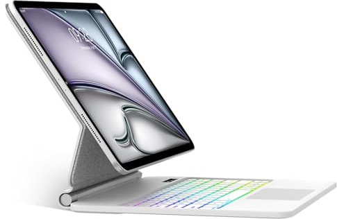 SENGBIRCH Magic Keyboard for iPad Air 13 Zoll M3 2025/M2 2024 - Deutsches QWERTZ Layout Tastatur mit hülle, Hintergrundbeleuchtung Multi-Trackpad Tastatur für iPad Pro 12.9 6./5./4./3, Weiß