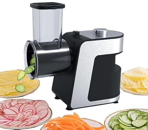 Electric Cheese Grater and Vegetable Shredder - 1000W Powerful Multi-Function Salad Maker with 5 Interchangeable Cones for Quick Food Prep