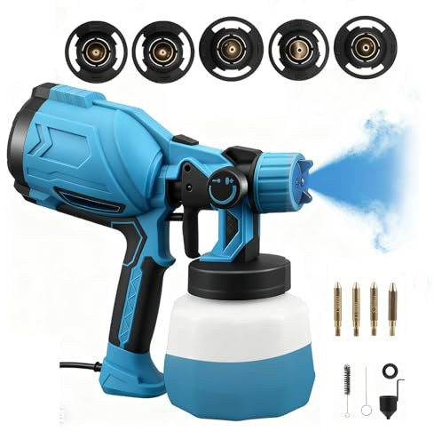 Farbsprühsystem,1000ML HVLP farbsprühsystem wandfarbe mit 5 Düsen & 3 Sprühmuster, 580W Einstellbarer Durchfluss, Farbsprühgerät 100 DIN-s, Ideales für Möbel, Zäune, Wände, Schränke, DIY, Gartenzaun