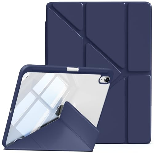 Lsmmpoba Case for iPad (A16) 11th/10th Generation 11/10 inch (2025/2022) with Pencil Holder, Clear Transparent Back Shell Shockproof Cover, Vertical Horizontal Stand, Auto Sleep/Wake, Navy