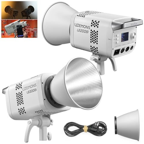 Godox LE200Bi 220W Bi-Color COB LED Video Light with Bowens Mount, 2800K-6500K, CRI/TLCI≥98, 0-100% Dimming, 11 FX Modes, Bluetooth/DMX Control for Studio Streaming