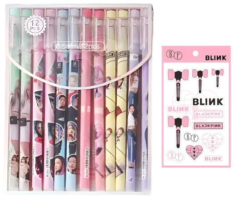 DEFGNOP Blackpink 12 Stifte Set Merchandise Kugelschreiber Set Kpop Zubehör, Blackpink Merch Fanartikel, Mit 1 Aufkleber, Geschenkidee für Blackpink Fans