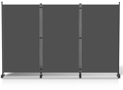 Monucep Paravent Raumteiler 3 Teilig klappbar, Klappbar Freistehend Trennwand auf Rollen,Umkleide Sichtschutz Wand Raumtrenner,Stellwand für Garten Büros Terrasse,263x181x30cm,Dunkelgrau